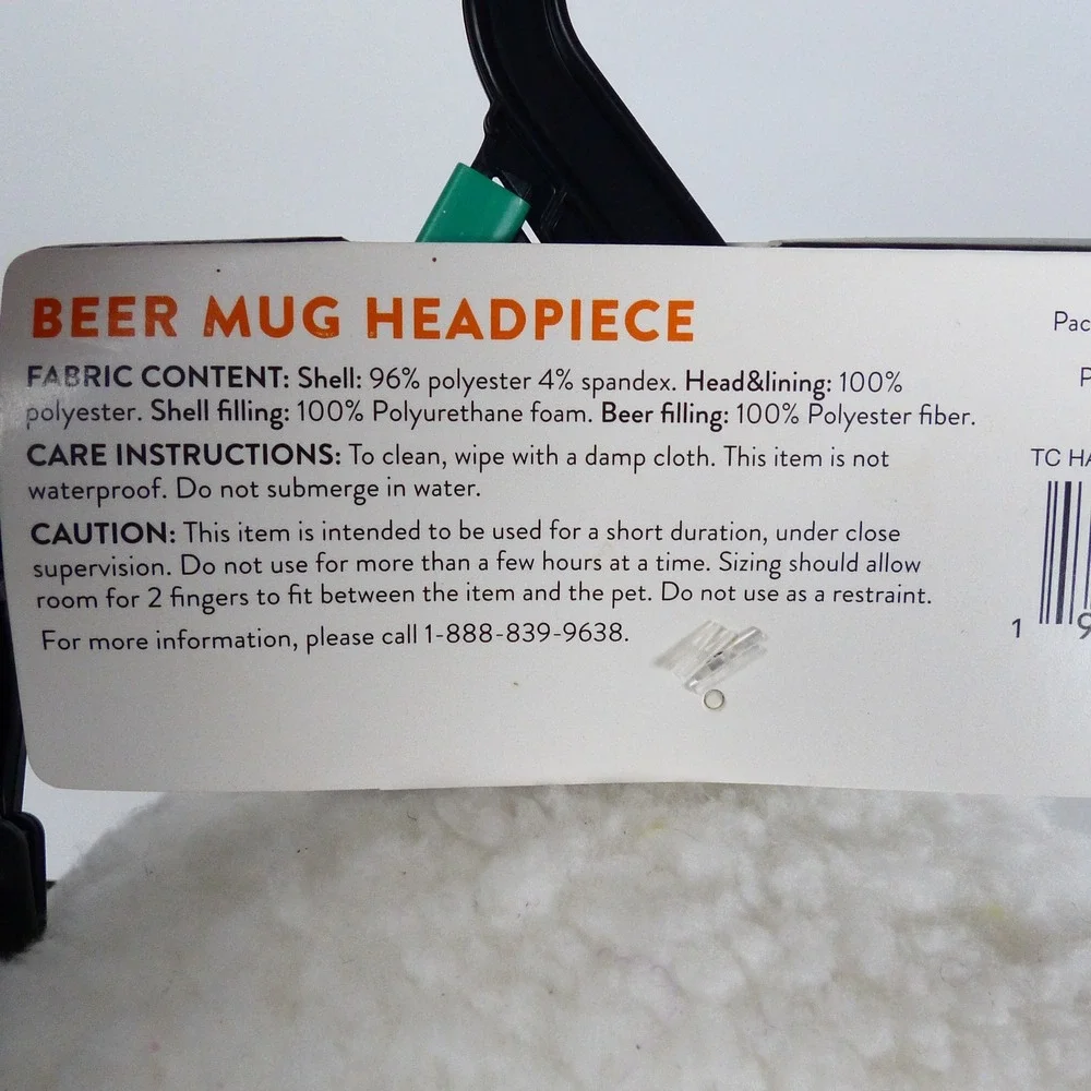 NWT Thrills & Chills Beer Mug Headpiece Pet Costume Hat Plush L/XL Dog Halloween